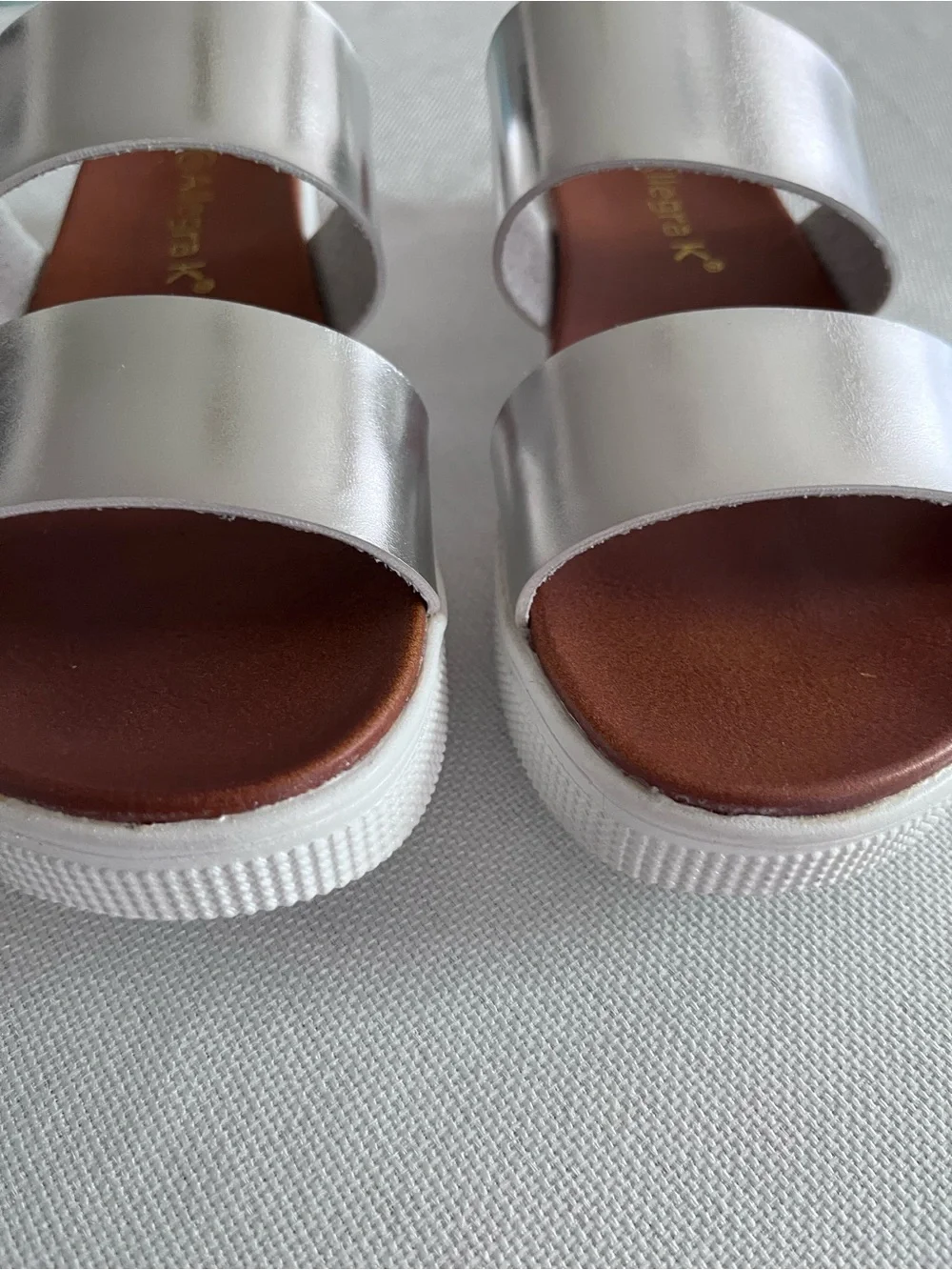 Allegra K Metallic Silver Double-Strap Slides Size 8